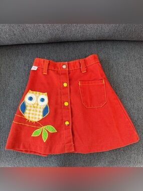VTG Just Girls Orange skirt Owl Appliqué Whimsical Novelty Girls 5